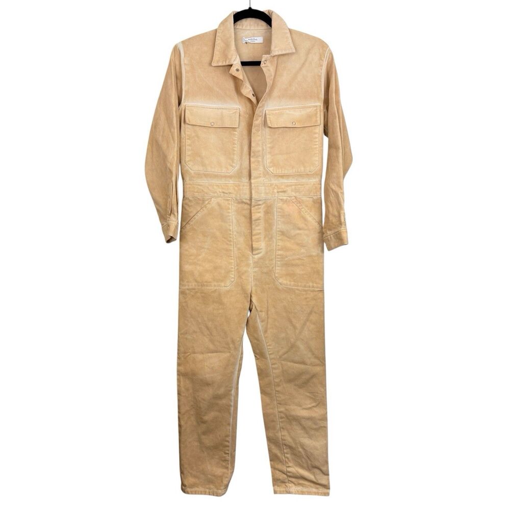 Roseanna Paris Denim Jumpsuit Sz 36 US 4 Beige Yellow Cotton Utility Long Sleeve